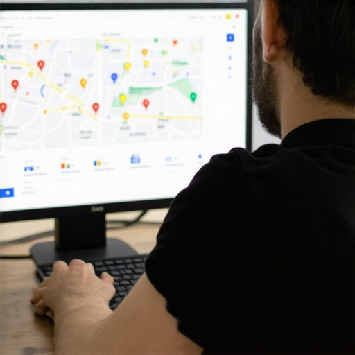 Business owner reviewing local SEO and Google Maps analytics on a laptop
