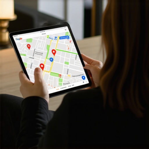 Business owner reviewing local SEO data on a tablet with Google Maps insights