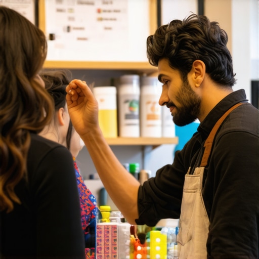 Business owner engaging with customers in a community shop