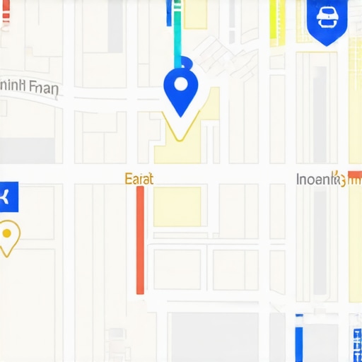 Augmented reality map overlay displaying a business location with customer engagement features