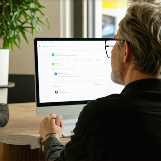 Business owner updating Google My Business profile on a laptop.