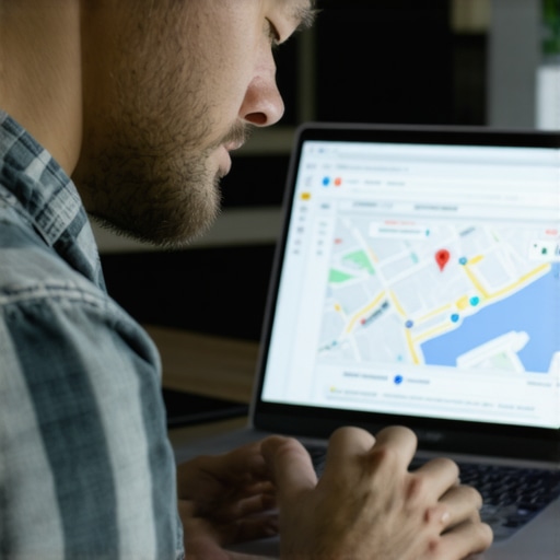 Business owner reviewing Google Maps analytics on a laptop for local SEO
