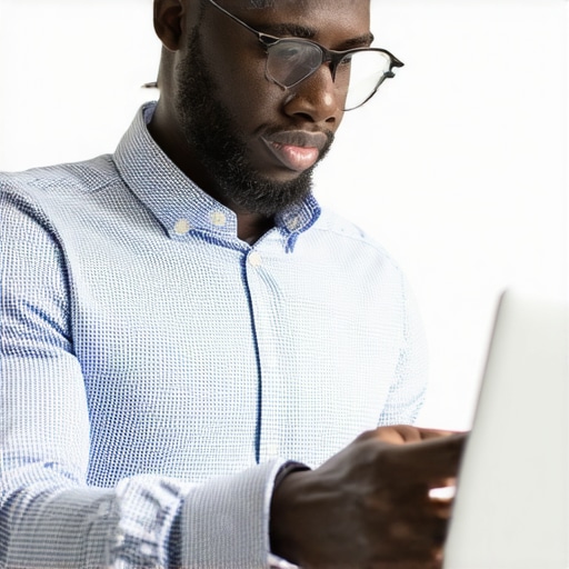 Business owner working on optimizing Google My Business profile on laptop.