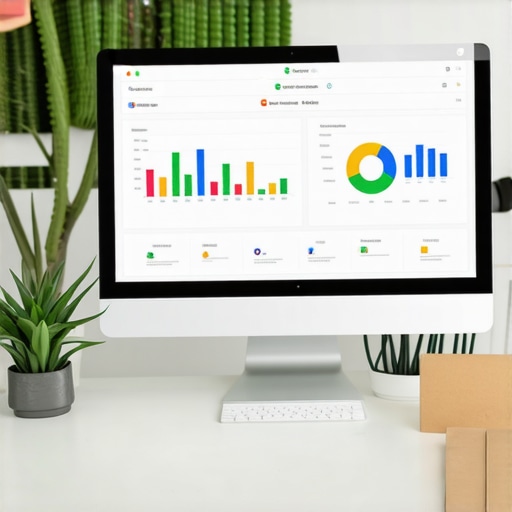 Workspace with SEO tools and Google My Business dashboard for local SEO
