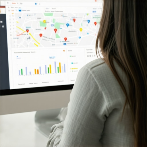 Person reviewing Google My Business rankings and analytics on a laptop.