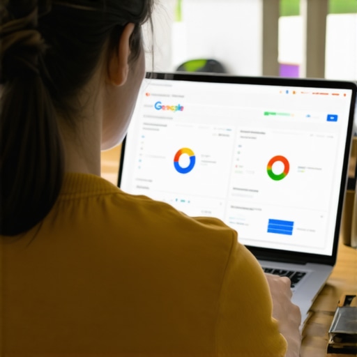Monitoring Google Maps Performance A digital marketer analyzing SEO data on a laptop with charts and graphs.