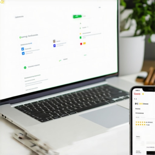 Laptop showing Google My Business dashboard with optimization tips