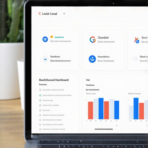 Laptop showing local SEO analytics and tools interface.