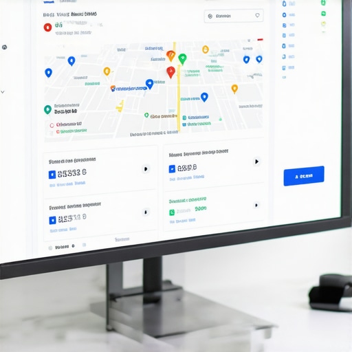 Digital marketer reviewing Google Maps SEO analytics on a monitor, focusing on ranking metrics and performance charts