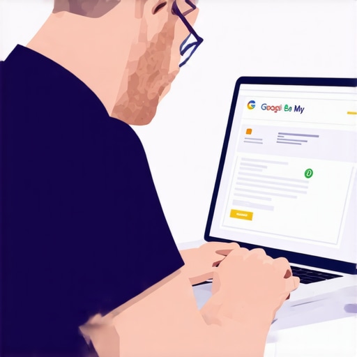 Business owner updating Google My Business profile on laptop for better local ranking.