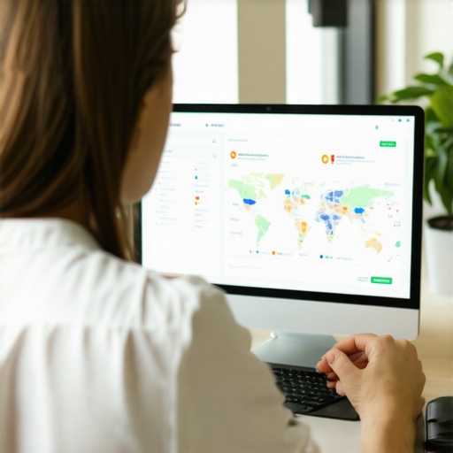 Business owner updating Google My Business profile on a laptop with maps and analytics