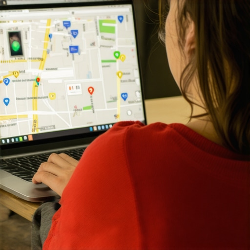 Optimizing Google My Business Profile Business owner working on Google My Business profile from laptop showing local map