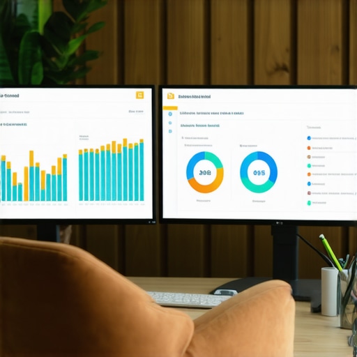 Professional workspace with screens displaying local SEO management tools