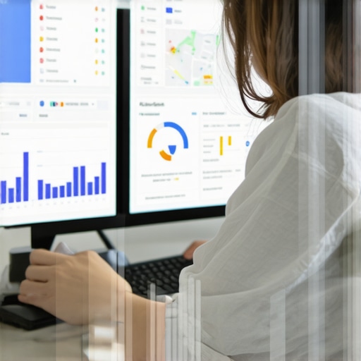 Person reviewing Google Maps ranking analysis and local SEO data on a monitor.