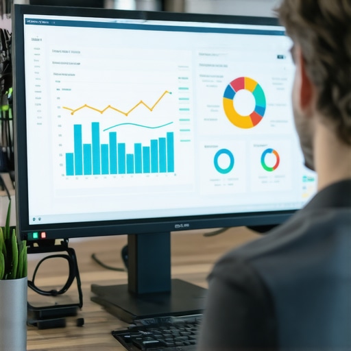 Monitoring Local SEO Tools for Google Maps Business owner analyzing local SEO data on computer for Google Maps ranking maintenance.