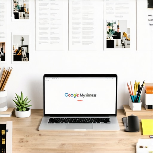 Desk with documents and images ready for Google My Business support submission.