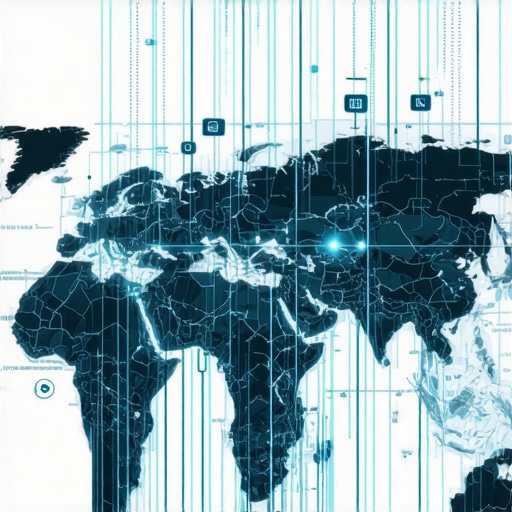 A detailed digital map showing multiple signals, signals, and support icons layered to represent complexities of local SEO