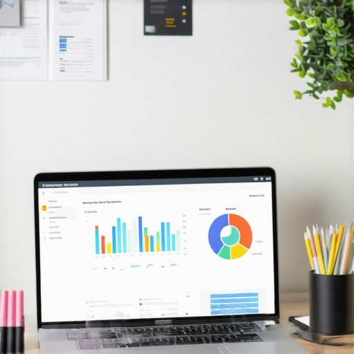A workspace with a laptop showing local SEO analytics to represent ongoing Google Maps ranking maintenance.