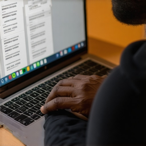 Person writing a support request email on a laptop.