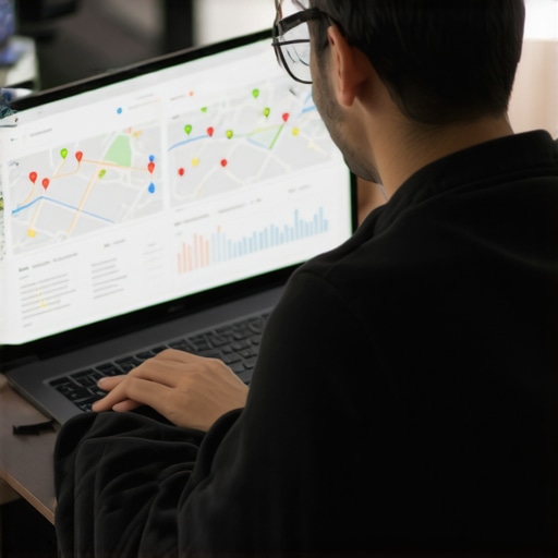 Managing Local SEO Tools for Google Maps Person analyzing Google Maps insights and analytics on a laptop screen for local SEO management