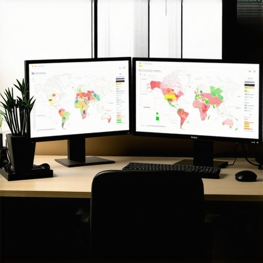 A modern workspace with screens showing SEO analytics and local rankings.