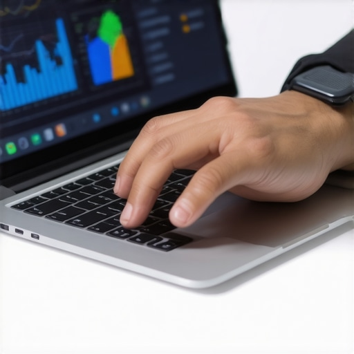 Using SEO tools for GMB maintenance Person analyzing local SEO data on a laptop with various digital dashboards.